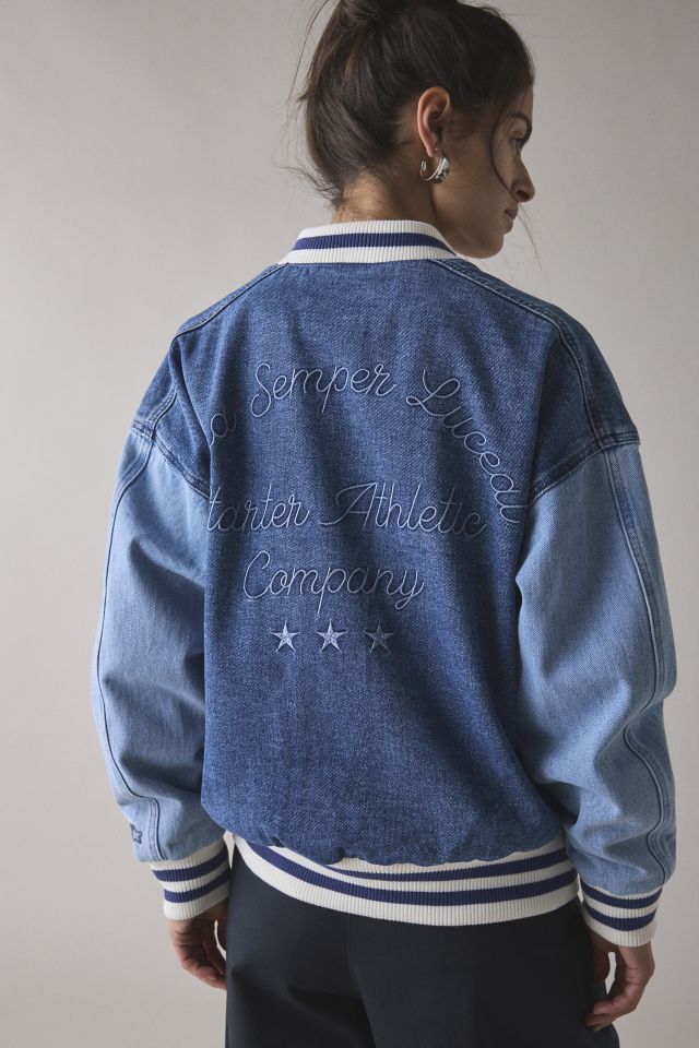 Starter Colorblock Denim Varsity Bomber Jacket #1