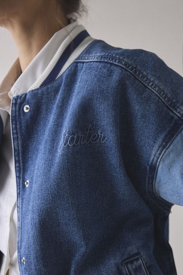 Starter Colorblock Denim Varsity Bomber Jacket #3