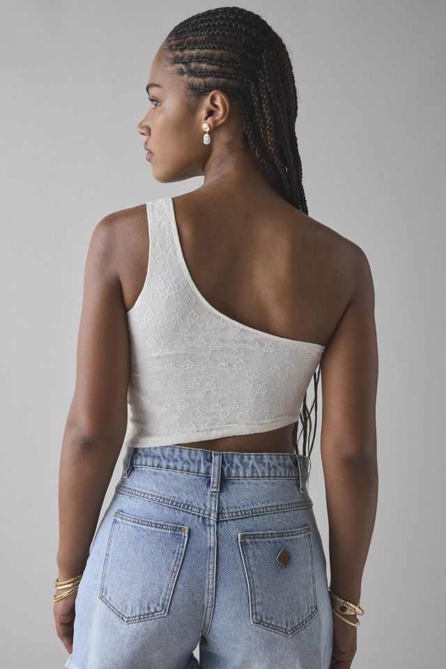 UO Harlow Lace Asymmetrical One-Shoulder Crop Top #1
