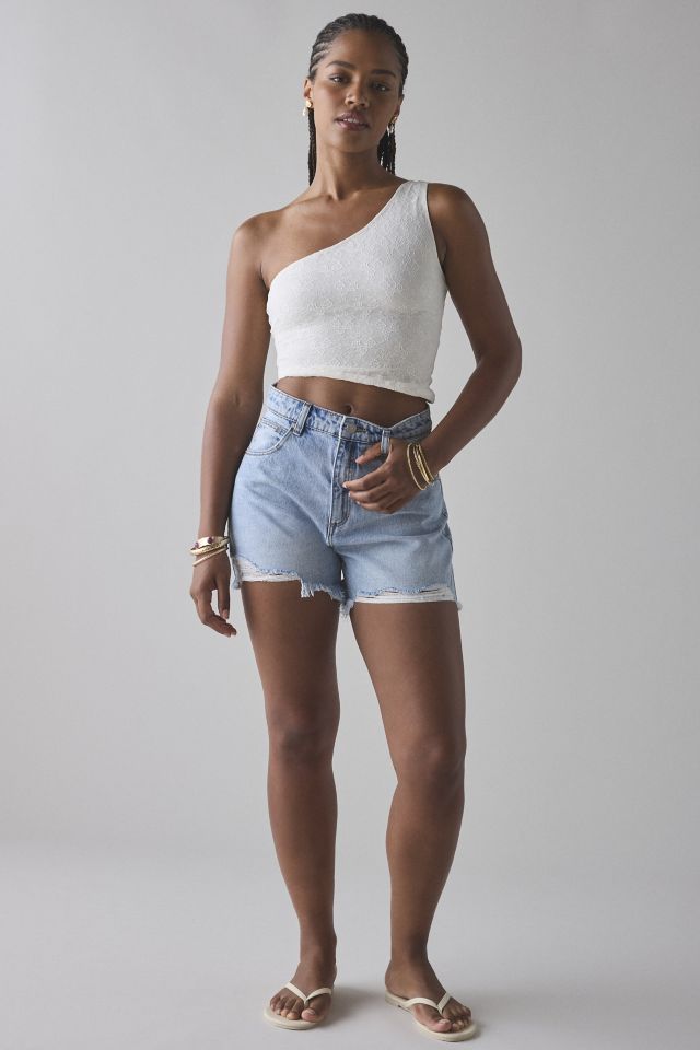 UO Harlow Lace Asymmetrical One-Shoulder Crop Top #2