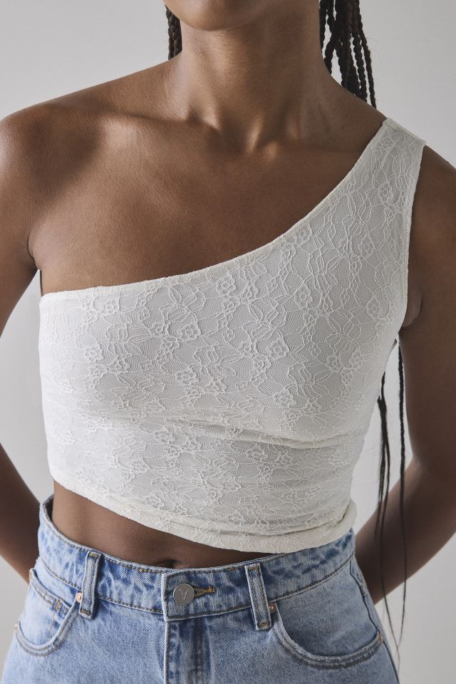 UO Harlow Lace Asymmetrical One-Shoulder Crop Top #3