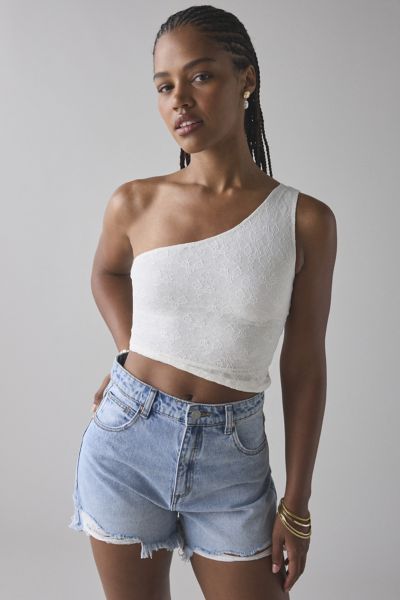 UO Harlow Lace Asymmetrical One-Shoulder Crop Top