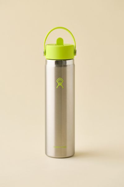 HYDRO FLASK WIDE MOUTH FLEX STRAW 24 OZ WATER BOTTLE IN STAINLESS LIME AT URBAN OUTFITTERS 