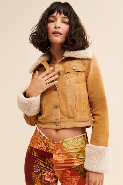 BDG Emmy Corduroy Faux Fur Trim Trucker Jacket