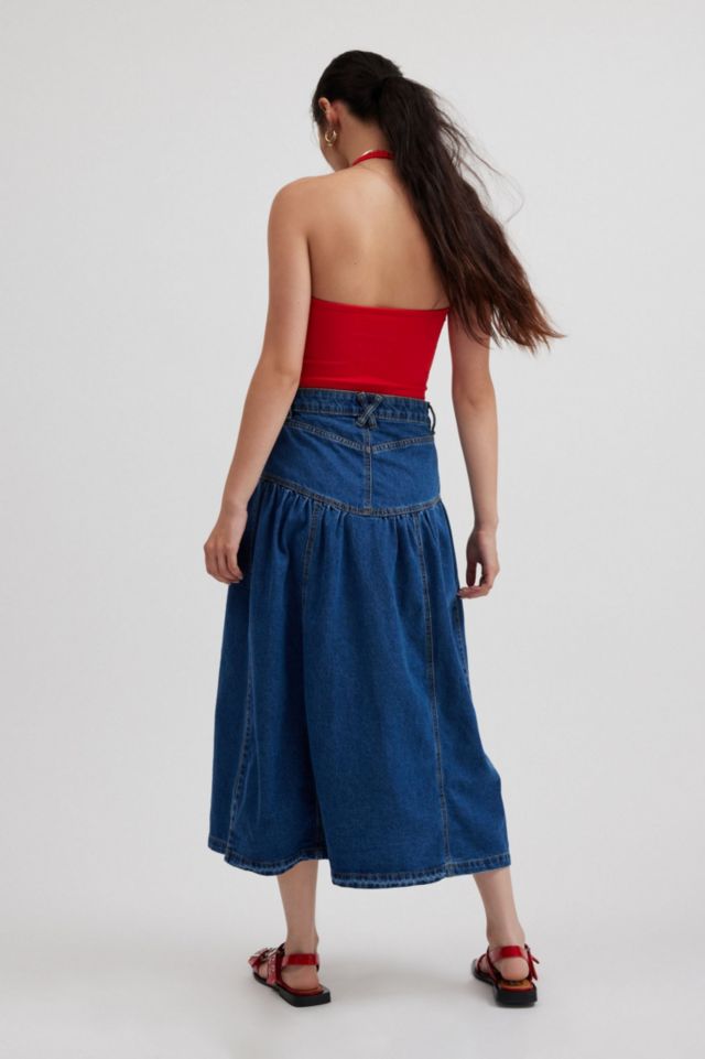 Clara Drop Waist Denim Midi Skirt #1