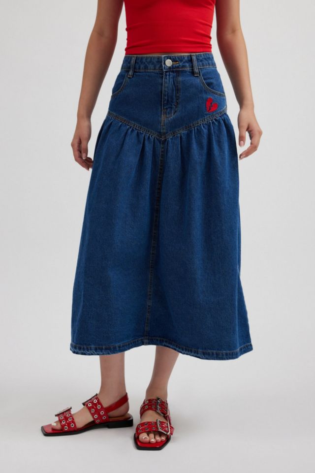 Clara Drop Waist Denim Midi Skirt #3