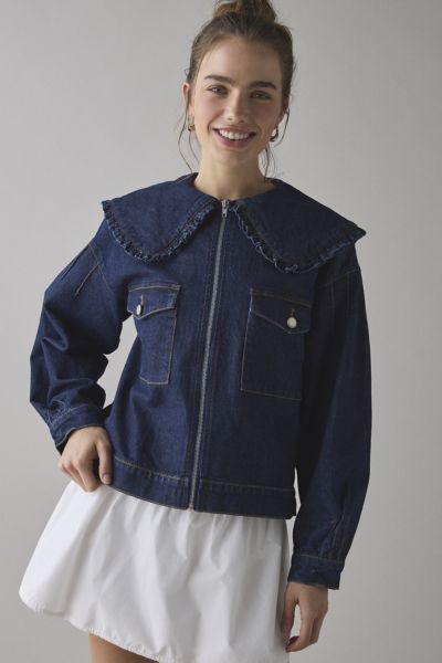 Kimchi Blue Freddie Ruffle Collar Denim Jacket