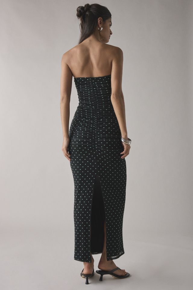 AFRM Marlo Green Dot Printed Mesh Strapless Mesh Midi Dress #3