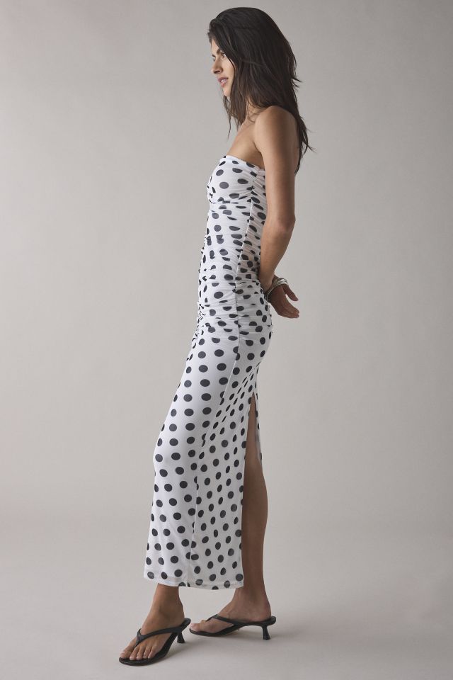 AFRM Marlo Birch Dot Printed Mesh Strapless Mesh Midi Dress #3