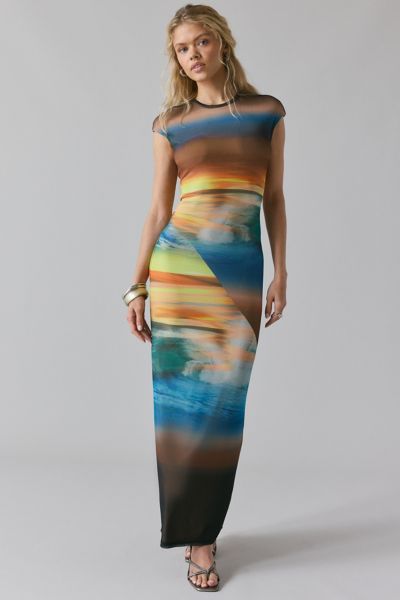 AFRM Cody Cap Sleeve Mesh Maxi Dress