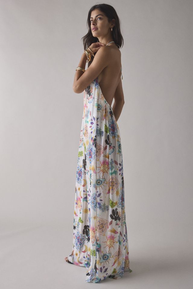 AFRM Mist Open Back Plunge Halter Maxi Dress #1