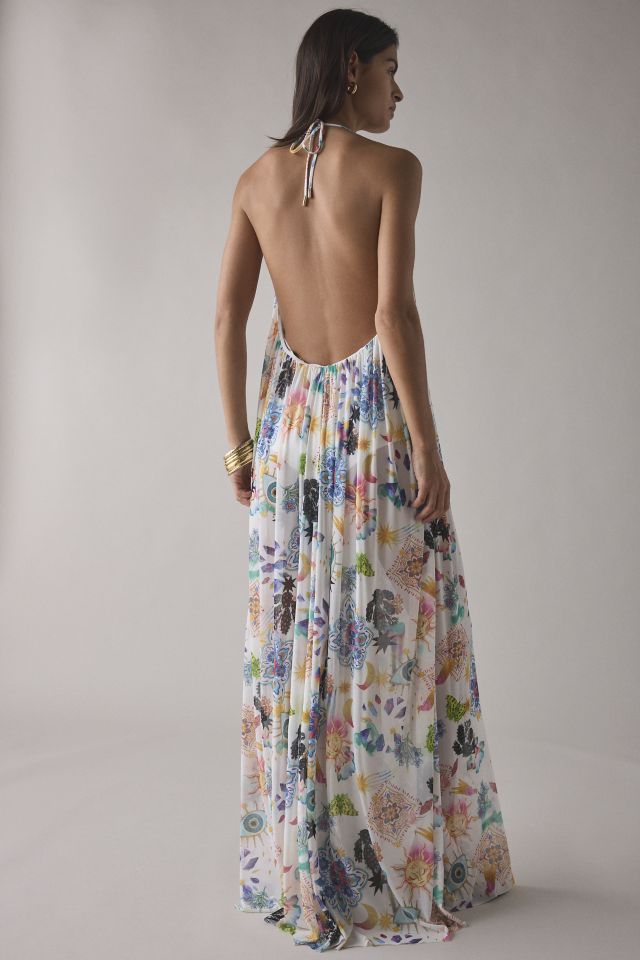 AFRM Mist Open Back Plunge Halter Maxi Dress #2