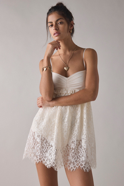 chinese dress ladies Imily Bela Womens Summer Lace Dresses Eyelet Casual Flowy Babydoll Swing Short  Sleeve V Neck Tunic Dress Beige at Amazon Women's Clothing store main image 0