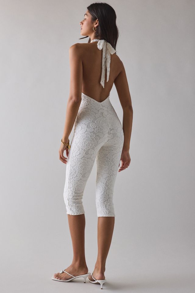 AFRM Lucia Crochet Lace Backless Halter Catsuit