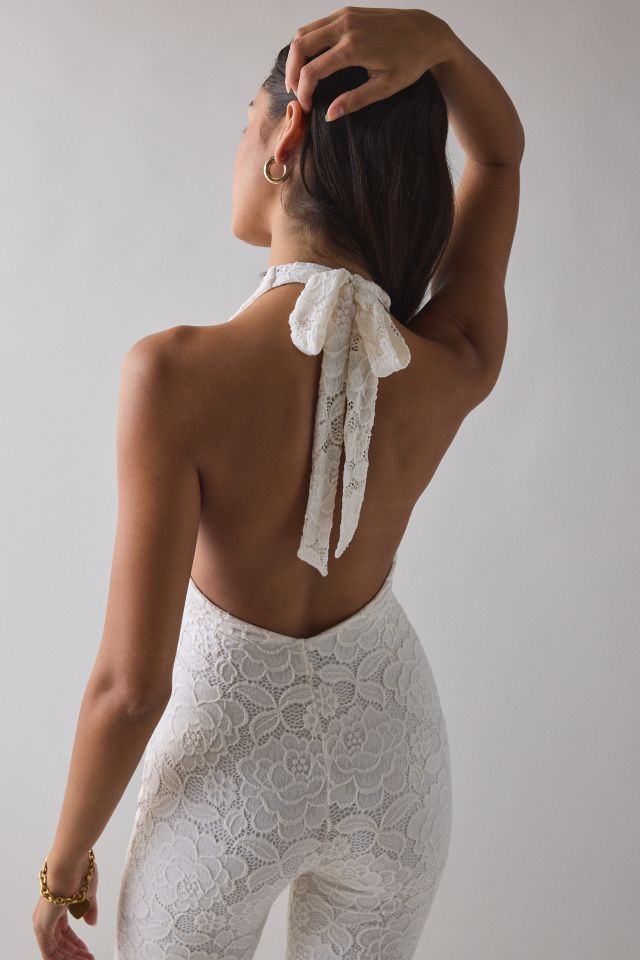 AFRM Lucia Crochet Lace Backless Halter Catsuit #4