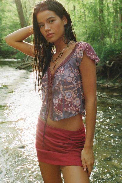 Kimchi Blue Cameron Lace Trim Tie-Front Top Product Page