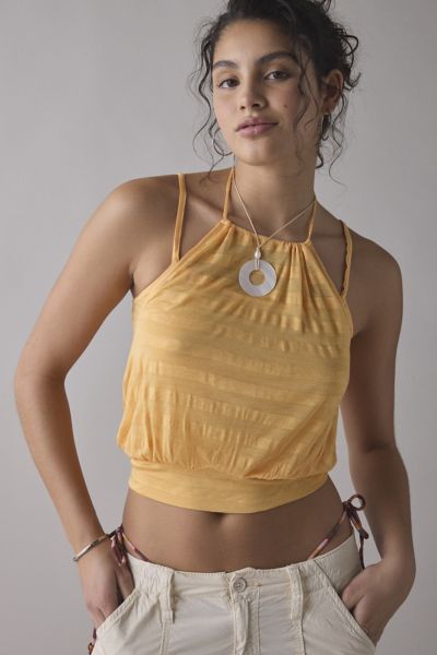BDG OCEAN BOULEVARD CINCHED HALTER LAYERED TANK TOP IN GOLD, WOMEN'S AT URBAN OUTFITTERS 