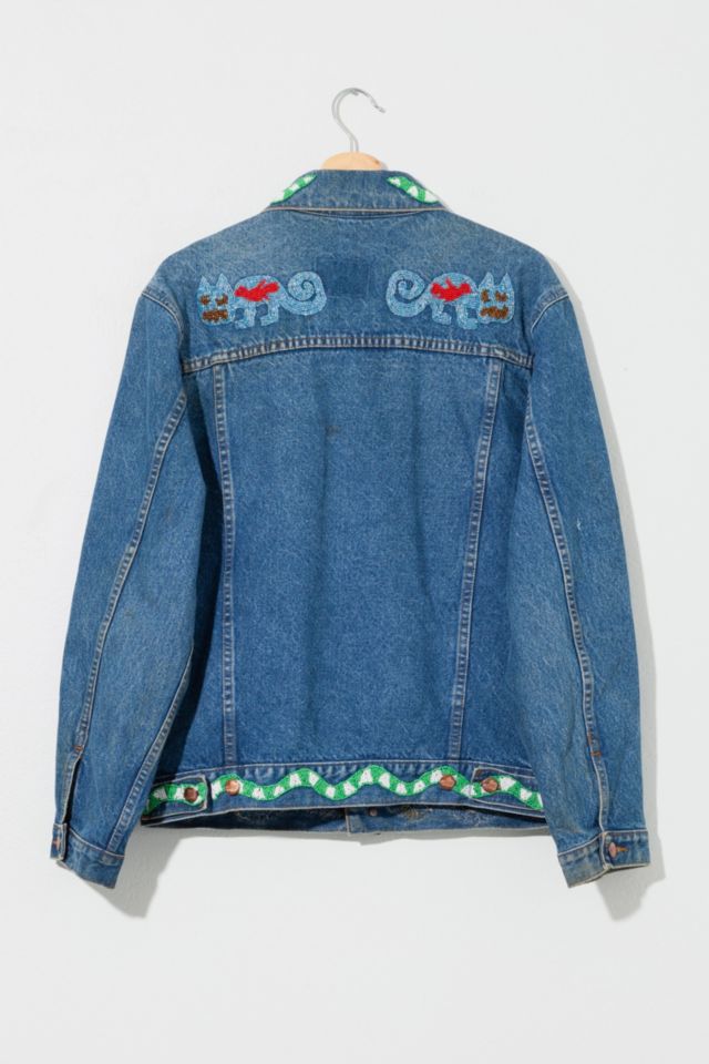Vintage 1990s Custom Beaded Denim Trucker Jacket #2