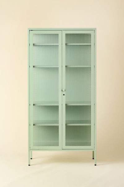 Urban Outfitters The Collector Fluted Glass Paned Storage Cabinet In Green At