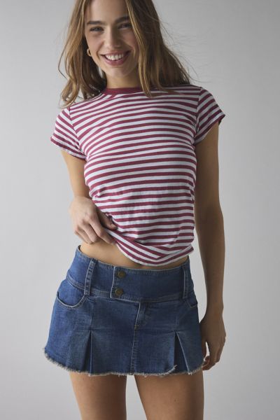 Kimchi Blue Cameron Mini-Jupe en Denim Plissé Taille Basse