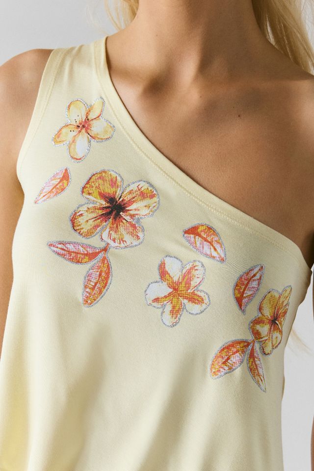UO Glitter Floral Graphic One-Shoulder Asymmetrical Top #2