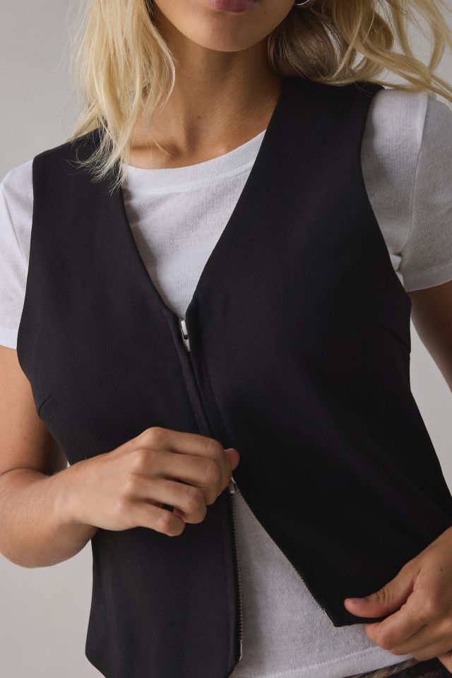 UO Adrian Zip-Front Twill Tailored Vest Top #1