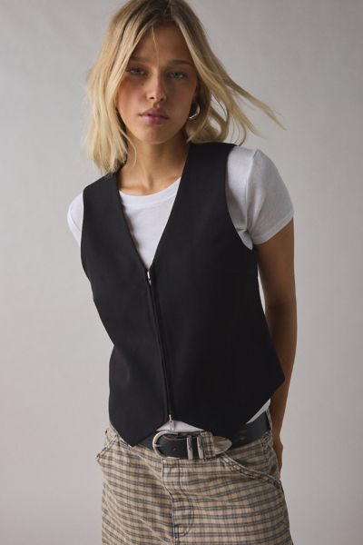 Vintage 90s Dark Red Patterned Zip-Up Fleece Vest | Urban