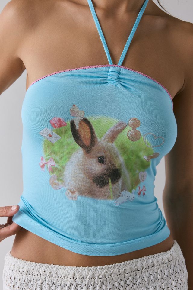 Débardeur Licou à Encolure en Y avec Graphique de Lapin Mignon #1