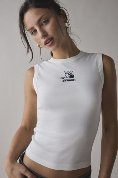 Urban Outfitters Strike Out Embroidered Graphic Muscle Tank Top In White, Women's At