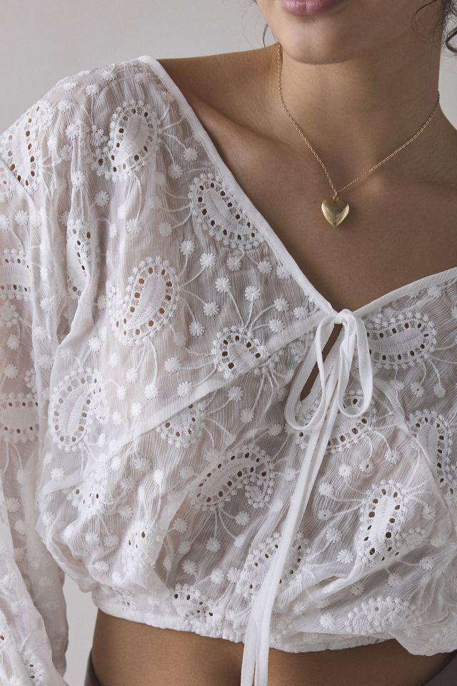 Kimchi Blue Tanner Eyelet Lace Cropped Prairie Blouse #1