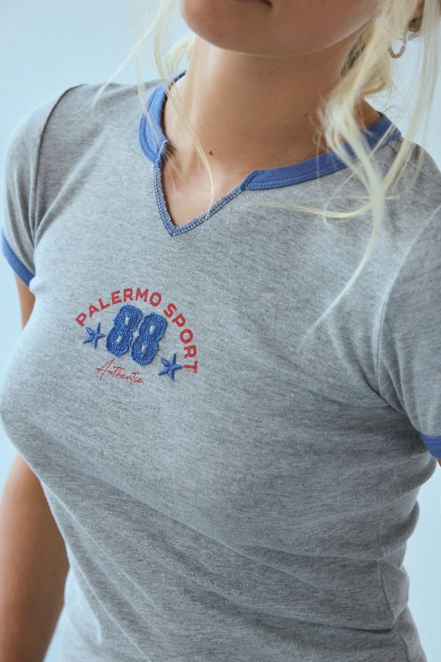 Palermo 88 Applique Graphic Notched Ringer Baby Tee #3