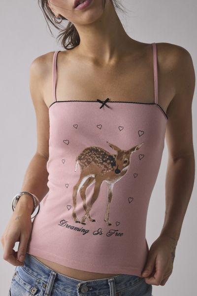 Shop Urban Outfitters Dreaming Is Free Deer Square-neck Cami In Pink, Women's At