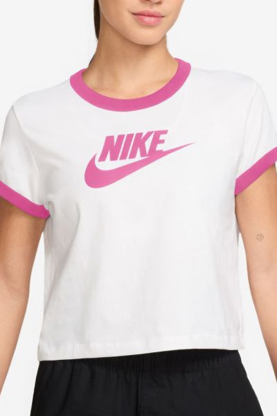 Nike Sportswear Graphic Ringer Tee In White/playful Pink, Women's At Urban Outfitters In Multi