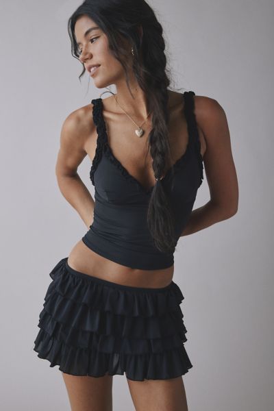 Out From Under Cammy Ruffle Trim Micro Skort In Black, Women's At Urban Outfitters