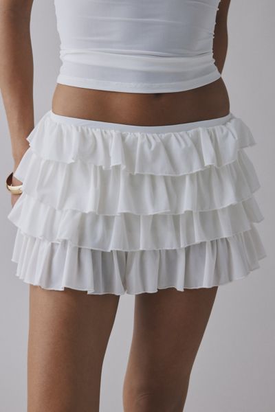 Out From Under Cammy Ruffle Trim Micro Skort In White, Women's At Urban Outfitters