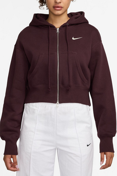 Nike Sportswear Phoenix Fleece Cropped Full-zip Hoodie Sweatshirt In Burgundy Crush/sail, Women's At Urba In Multi