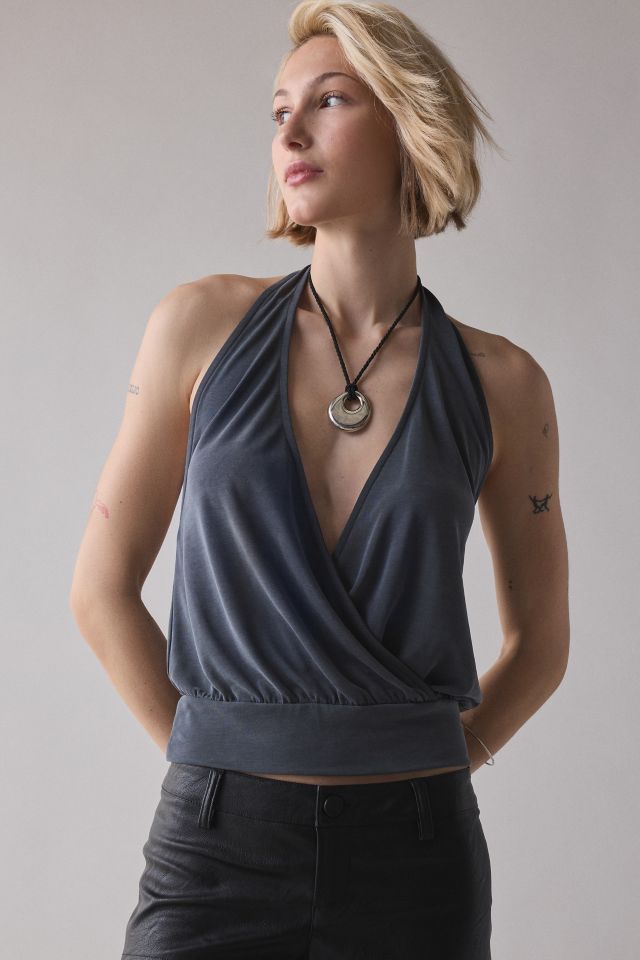 BDG Savannah Wrap-Front Cupro Halter Top
