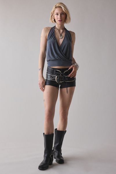 UO Natasha Plunging V-Neck Paisley Lace Halter Top