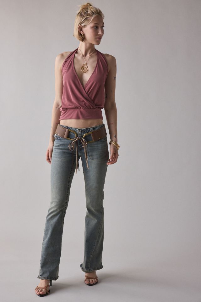 BDG Savannah Wrap-Front Cupro Halter Top #1