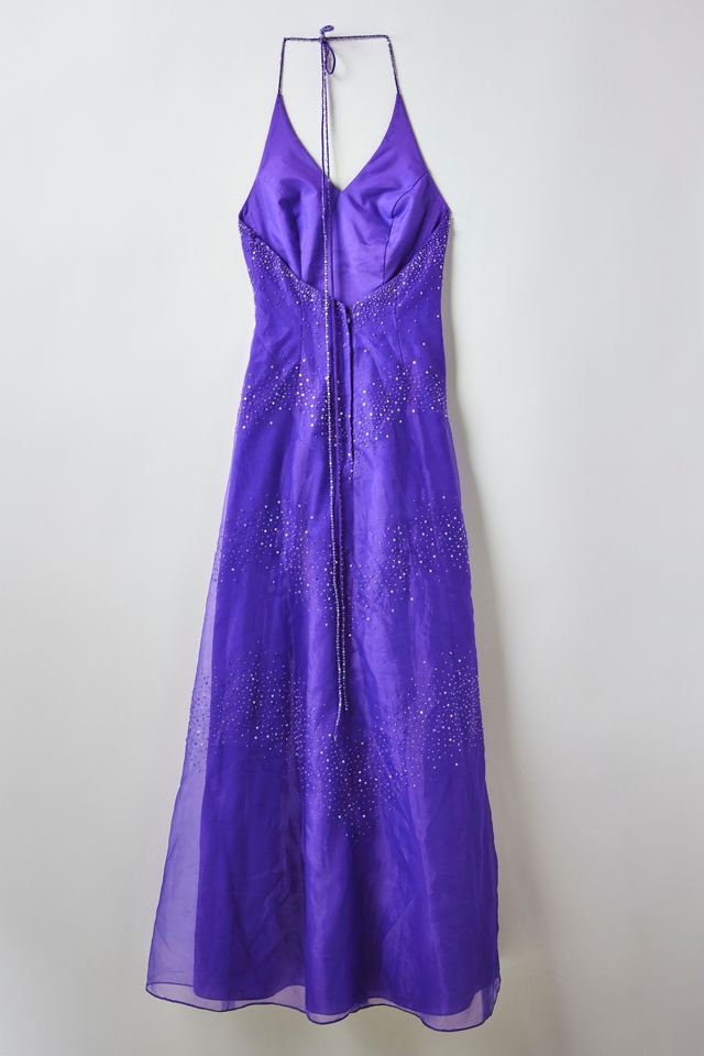 Vintage Sequin Embellished Halter Prom Dress