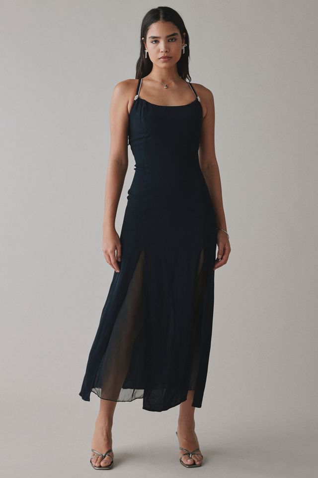 strapless open back dress Lace-Up Long Beaded Prom Dress with Empire Waist Nude/White / 8