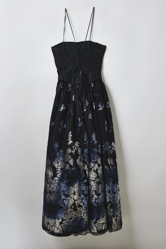 Vintage Flocked Floral Corset Prom Dress #1