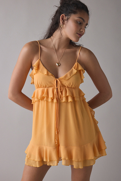 Kimchi Blue Mariah Tie-Front Ruffle Romper | Urban Outfitters
