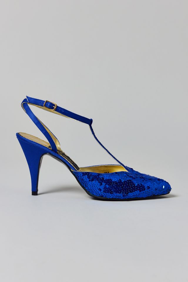 Vintage Sequin T-Strap Kitten Heel Size 9 Prom Shoe #1