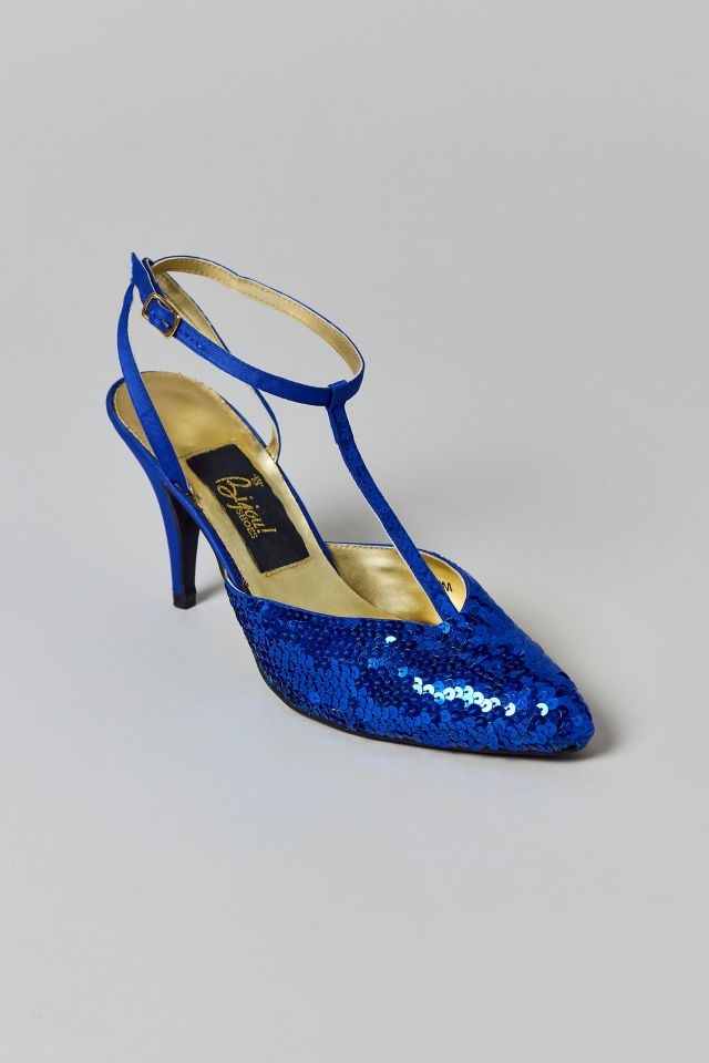 Vintage Sequin T-Strap Kitten Heel Size 9 Prom Shoe #2