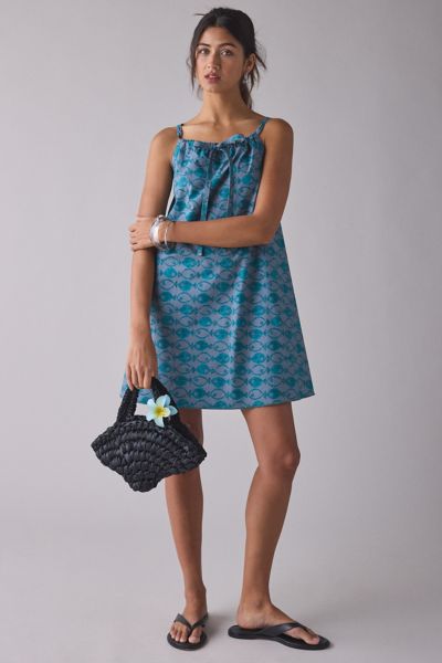 Bdg Eva Tie-front Ruched Strap Trapse Mini Dress In Blue, Women's At Urban Outfitters
