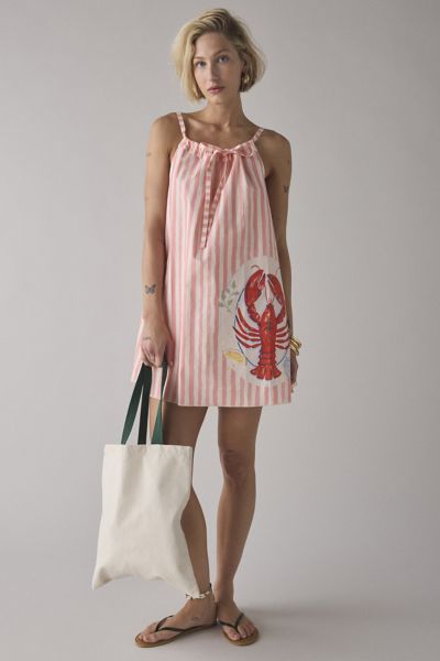 BDG EVA TIE-FRONT RUCHED STRAP TRAPEZE MINI DRESS IN RED LOBSTER, WOMEN'S AT URBAN OUTFITTERS 