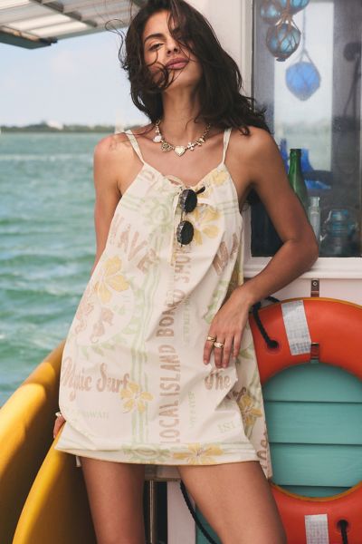 Bdg Eva Tie-front Ruched Strap Trapse Mini Dress In Yellow, Women's At Urban Outfitters