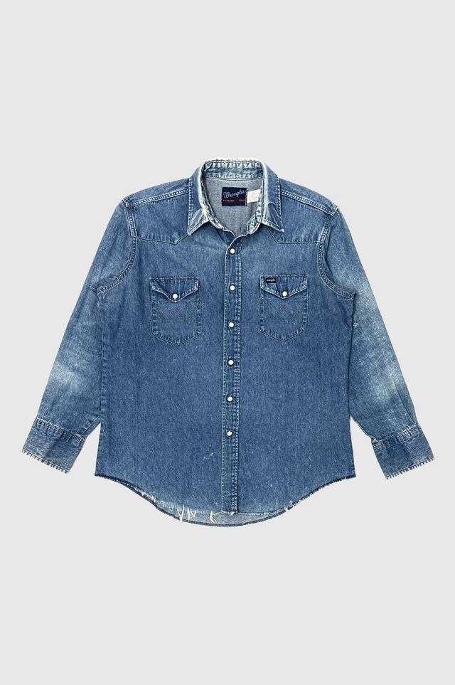1990’s Wrangler Thrashed Western Denim Pearl Snap Shirt | Urban Outfitters