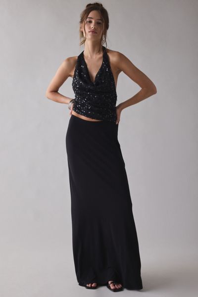 UO Cynthia Sequin Plunging Cowl Neck Halter Top
